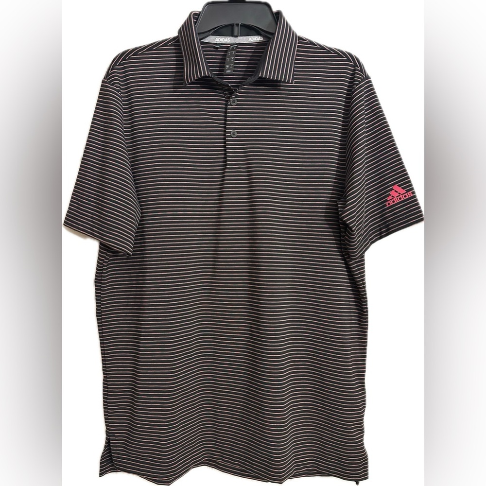 Adidas Golf Men’s Ultimate365 Space Dye Stripe Polo Shirt, logo on sleeve